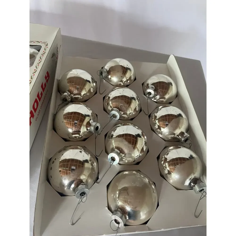 Vintage Holly Glass Christmas Ornaments 2 Boxes of 10 Large 2 5/8 in USA